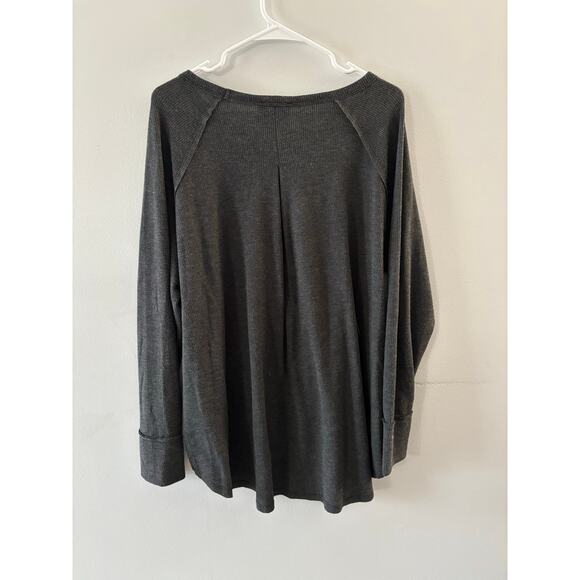Zenana Womens Waffle Knit Thermal Top 2X Gray Winter Minimalist Scoop Neck - Picture 5 of 6